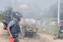 বগুড়ায় মুখোশ পরে ট্রাকে আগুন