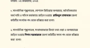 অনৈতিক কর্মকাণ্ডে লিপ্ত থাকার অ‌ভি‌যো‌গ, কু‌ড়িগ্রা‌মে ২ সমন্বয়ক ব‌হিষ্কার