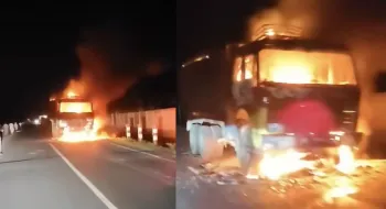 দিনাজপুরে ট্রাকচাপায় ২ যুবকের মৃত্যু, ট্রাকে উত্তেজিত জনতার আগুন