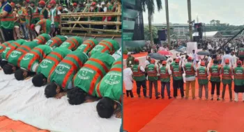 মঞ্চে-মাঠে জামায়াত নেতাকর্মীদের যোহরের নামাজ আদায়