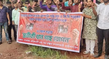 রসিককে লাল কার্ড, সড়কে ধানের চারা রোপণ করে প্রতিবাদ