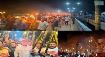 ‘জাগো বাহে তিস্তা বাঁচাও’ কর্মসূচিতে নীলফামারী ও লালমনিরহাটে তিস্তাপাড়ে মশাল মিছিল